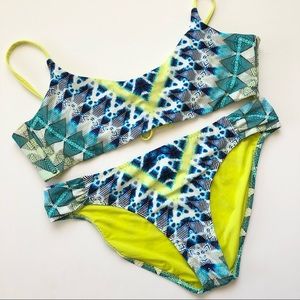 RED Carter Two Piece Bikini Neon Geo Print Medium